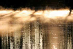 Mist rise from Murray River water, Corowa