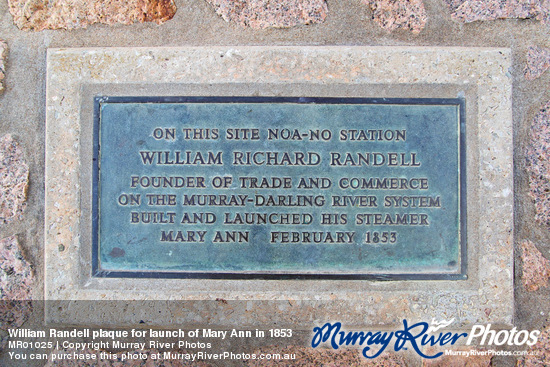 William Randell plaque for launch of Mary Ann in 1853