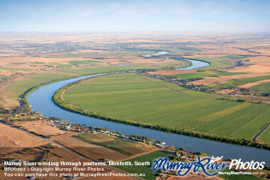 Murray River winding through pastures, Monteith, South Australia