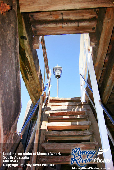 Looking up stairs at Morgan Wharf,\nSouth Australia