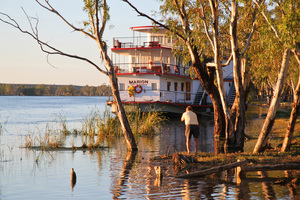 Passenger photographing PS Marion moored in Blanchetown, South Australia